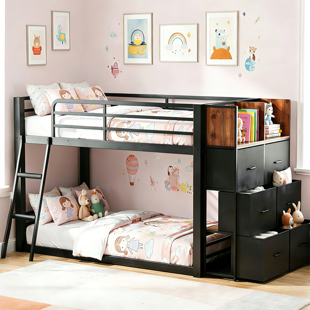 Twin Over Twin Bunk Bed with Storage Dresser J8689