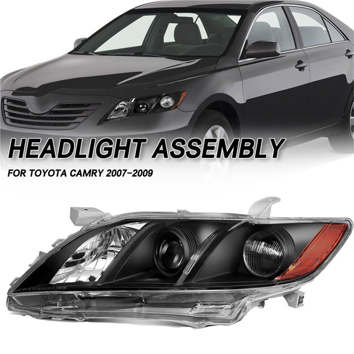 Toyota Camry Front Bumper Headlight Black Housing 1 Pair J498962