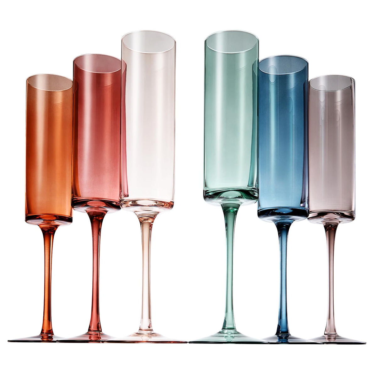 Colored Champagne Flute Stemmed Glasses Set of 6 6oz V5690