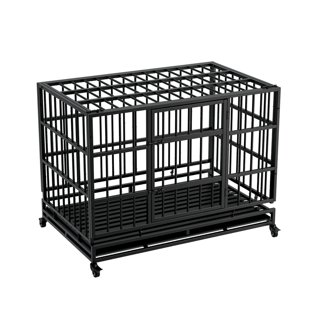 48" Metal Dog Crate with Tray & Wheels W219339