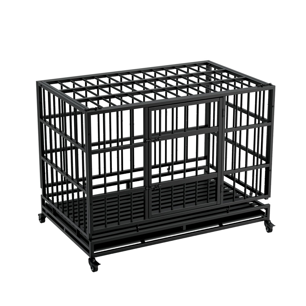 48" Metal Dog Crate with Tray & Wheels W219339
