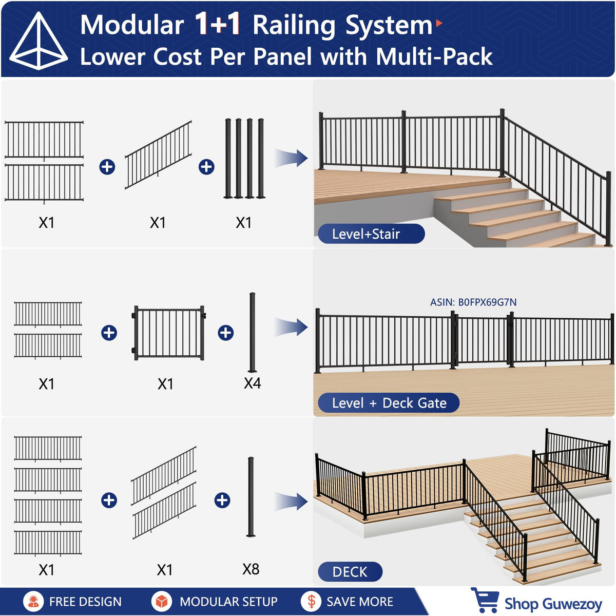 6 ft W Real Aluminum Stair Railing Kit D908403