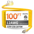 100FT Heavy Duty Outdoor Extension Cord Waterproof Yellow L677788