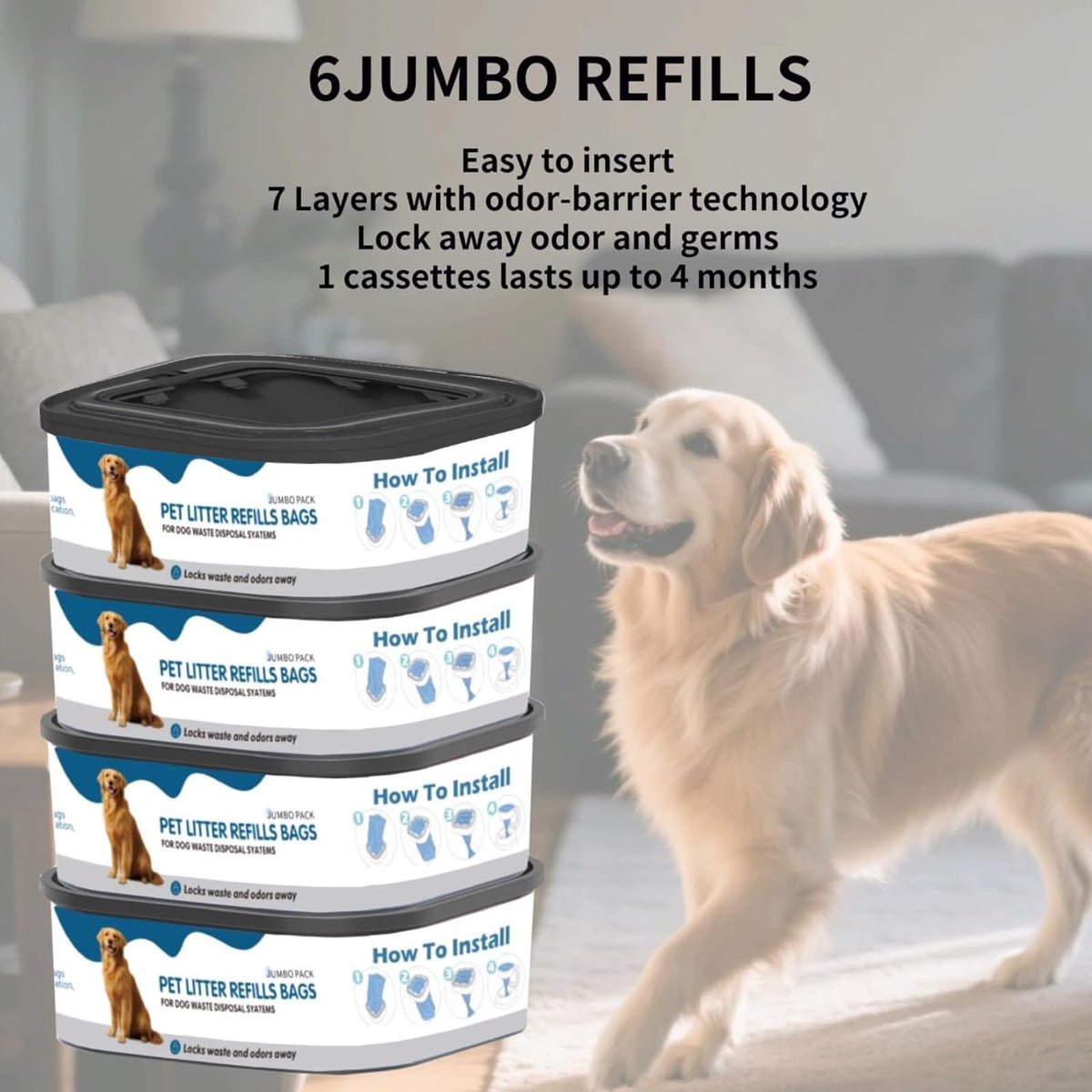 6 Pack Jumbo Square Refills Pet Waste Bags R82031