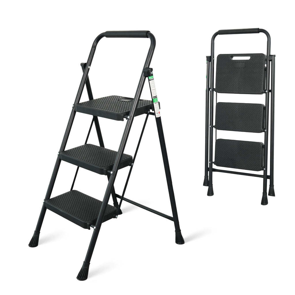 Portable Steel Folding Step Stool, 3-Step, Black Z988