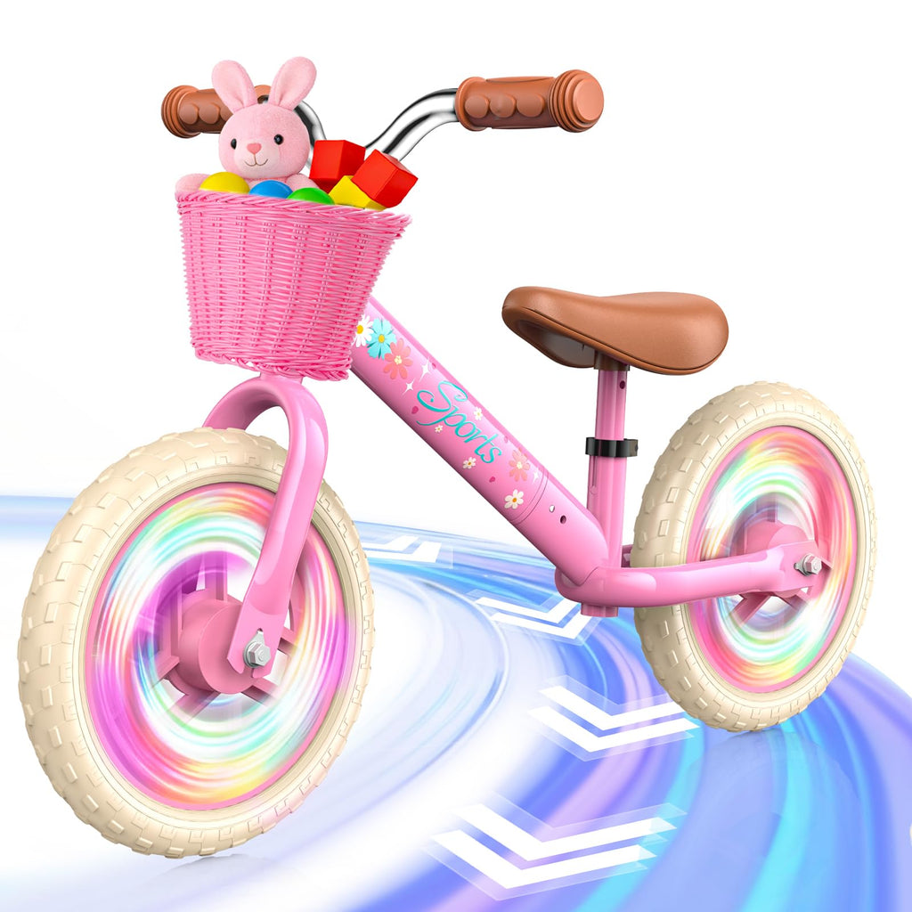 Toddler Balance Bike with Fender, Adjustable Seat/Handlebar, Flat-Free LED Tires I67523