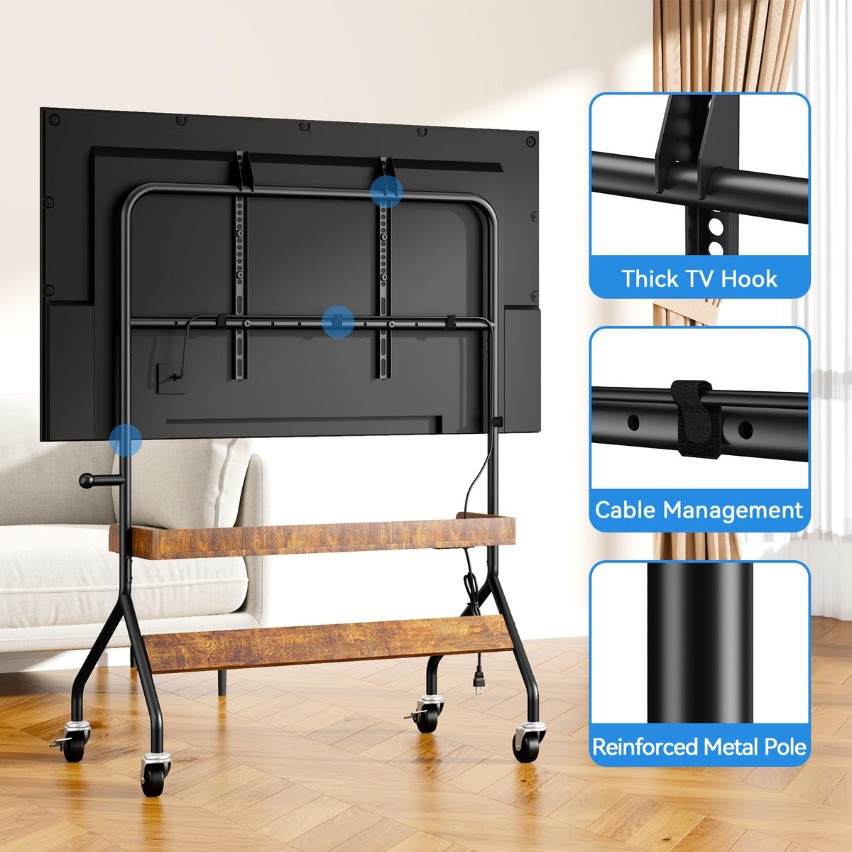 Rolling TV Stand with Power Outlet for 32-75 Inch TV X609194