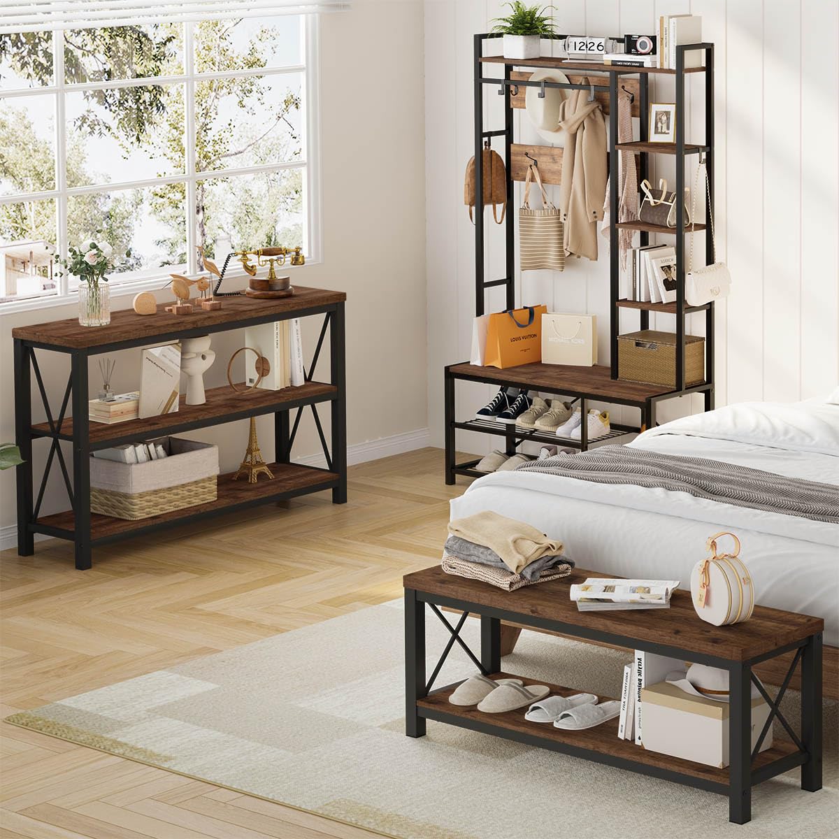 2 Tier Wood Metal Storage Bench T768