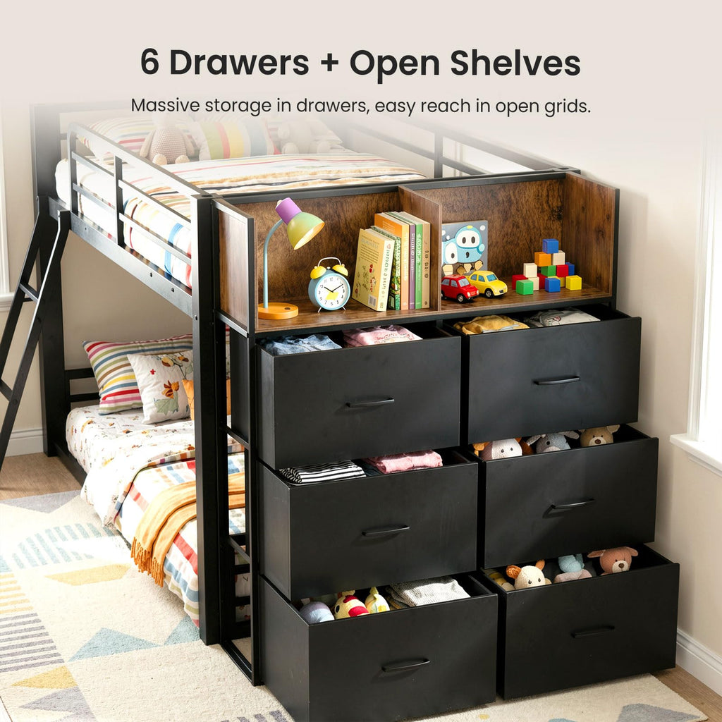 Twin Over Twin Bunk Bed with Storage Dresser J8689