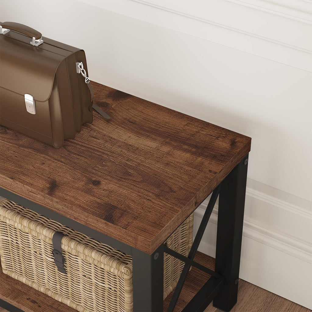 2 Tier Wood Metal Storage Bench T768