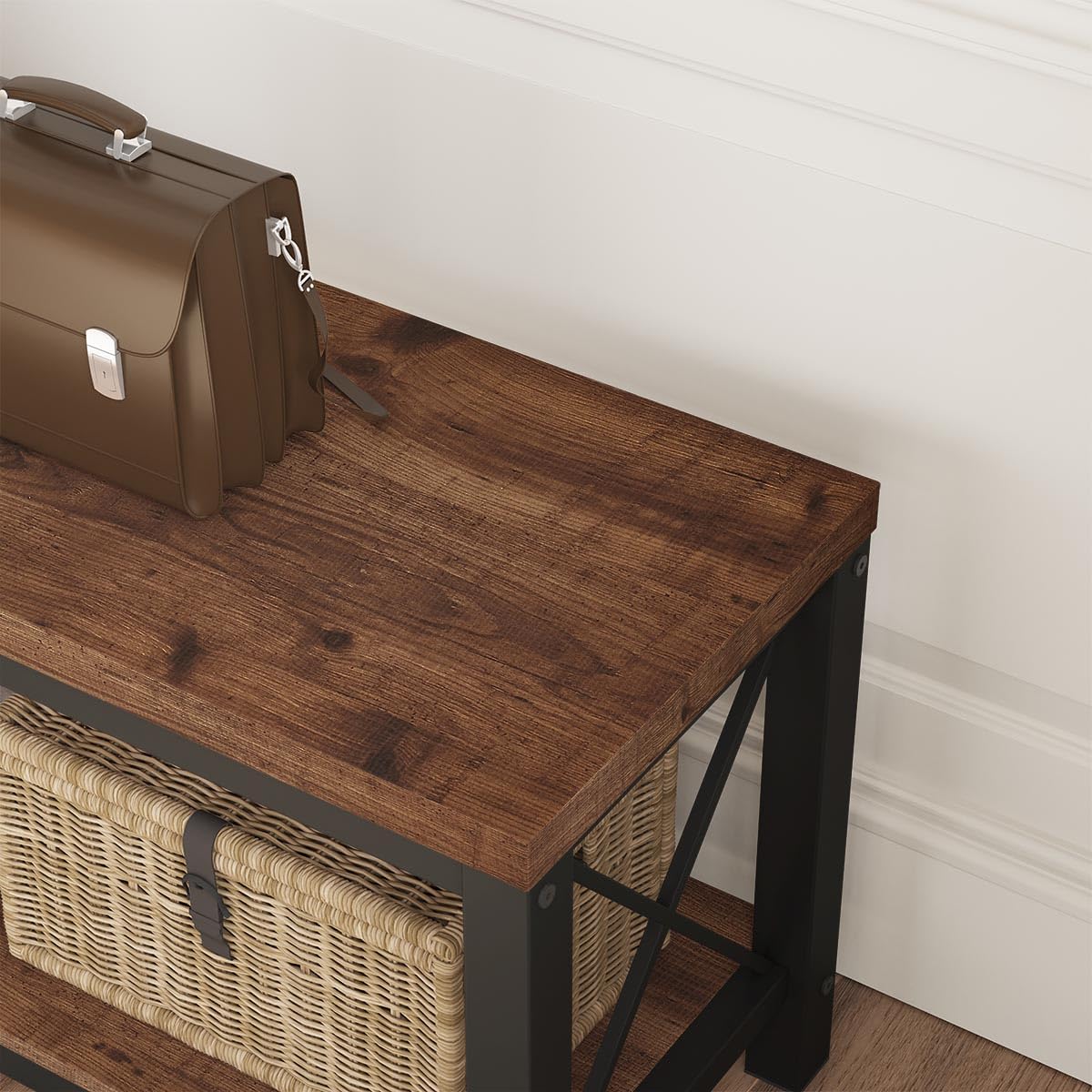 2 Tier Wood Metal Storage Bench T768