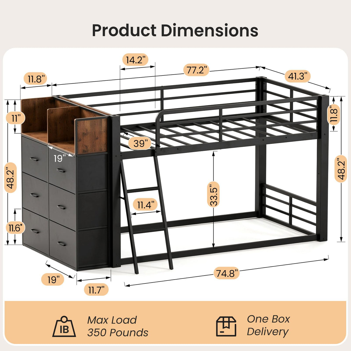 Twin Over Twin Bunk Bed with Storage Dresser J8689