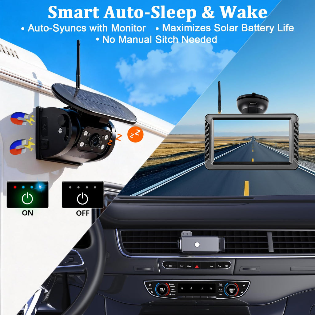 Magnetic Solar Wireless Backup Camera with 5" HD Monitor R1235