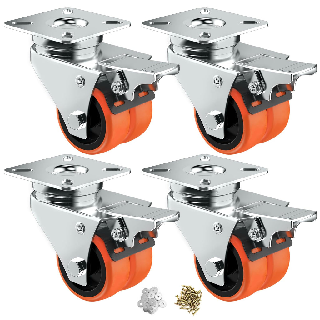 2" Double Wheel Casters with Brake 4 Pack S55673