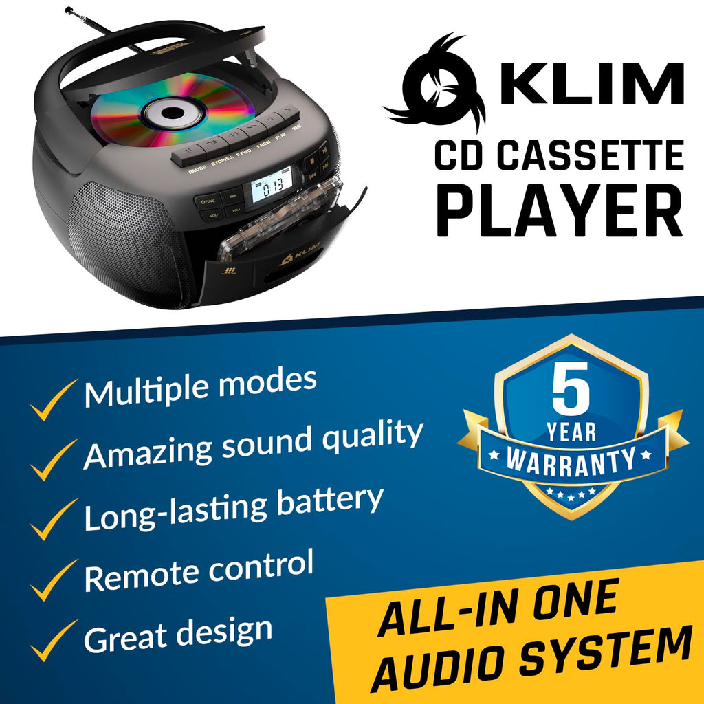 Black CD Cassette Player Boombox with Bluetooth and AM FM Radio E97832