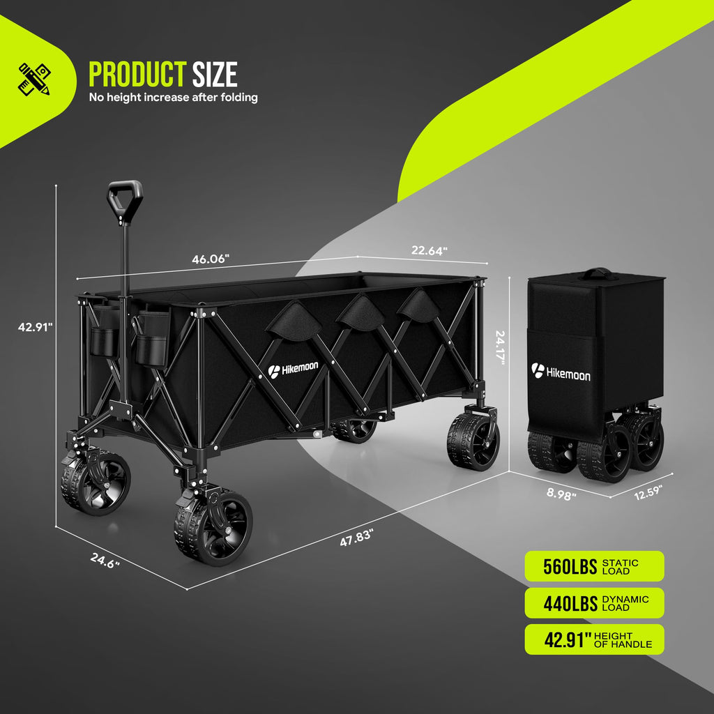 48'' Extra Large Collapsible Wagon with Big Wheels, 300L Black A753183