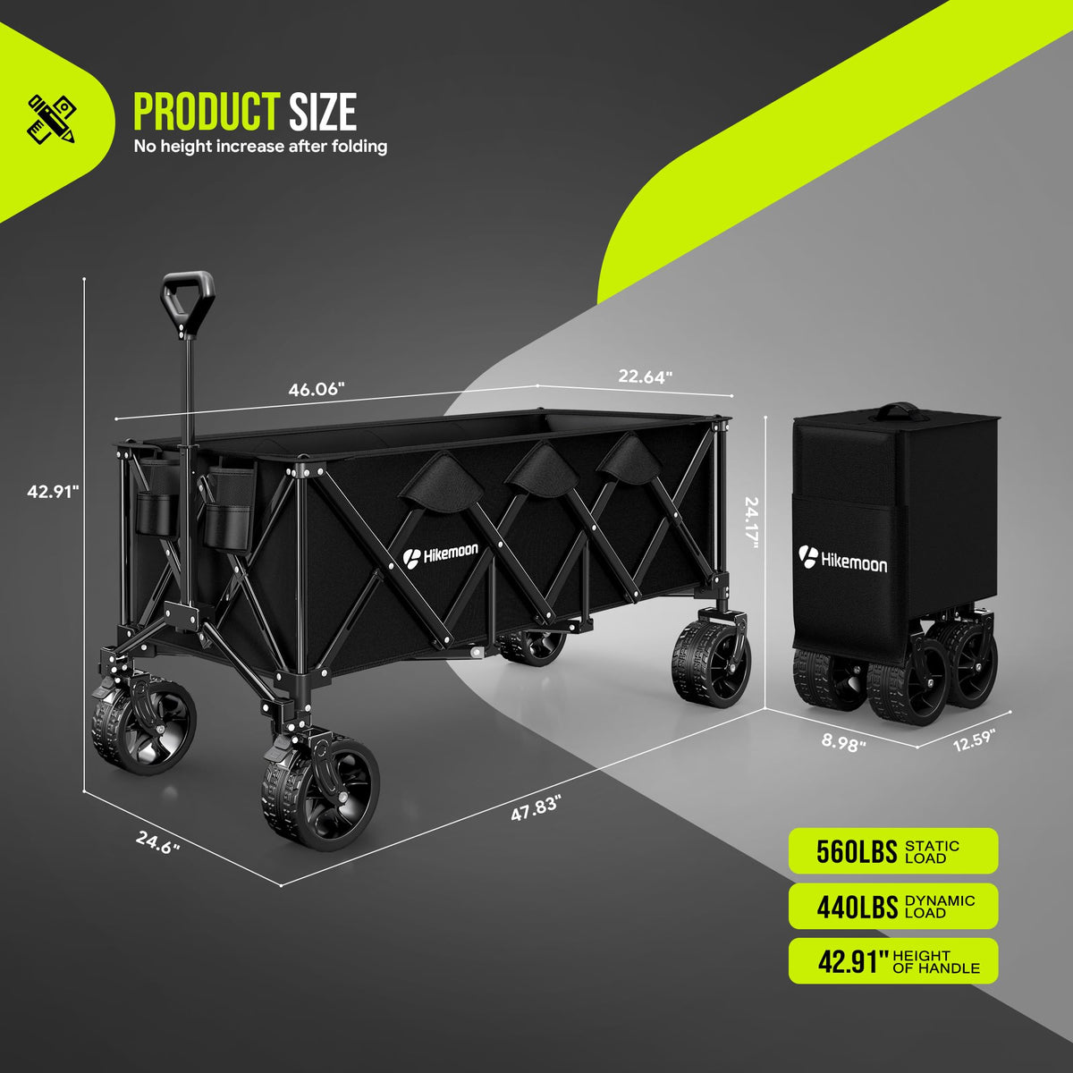 48'' Extra Large Collapsible Wagon with Big Wheels, 300L Black A753183