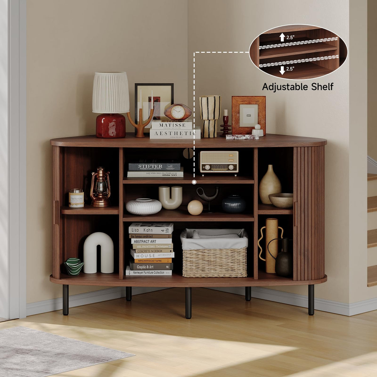 47 Inch Walnut Corner TV Stand I459613