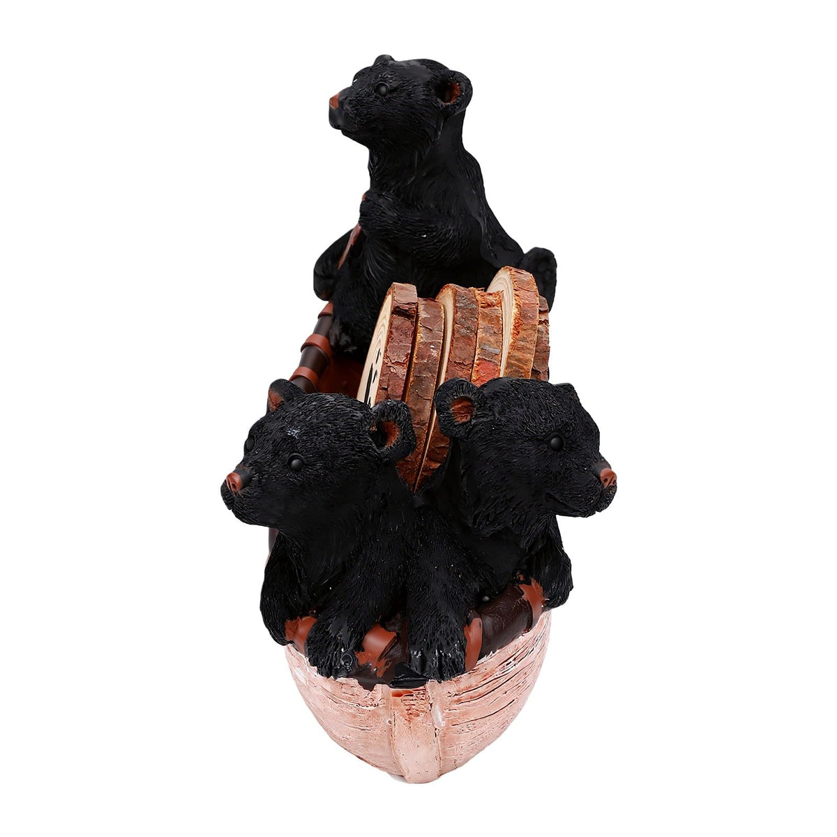 Set of 6 Black Bear Coaster Set with Canoe Holder F11059