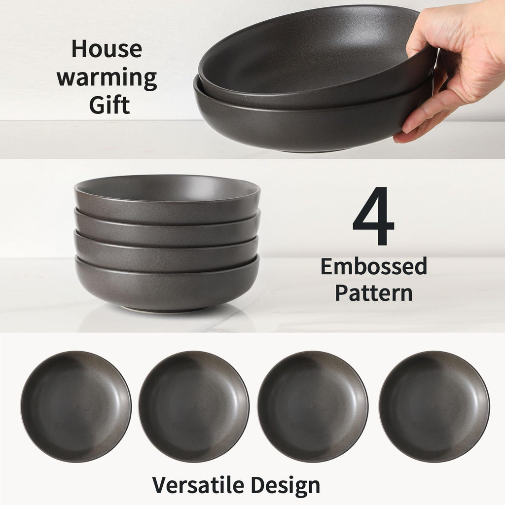 34 oz Stoneware Pasta Bowls Set of 4, Matte Black P62217