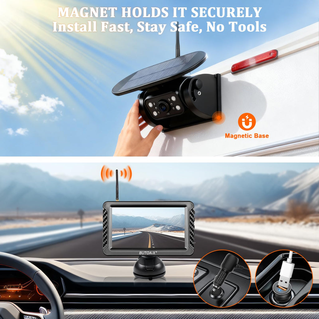 Magnetic Solar Wireless Backup Camera with 5" HD Monitor R1235