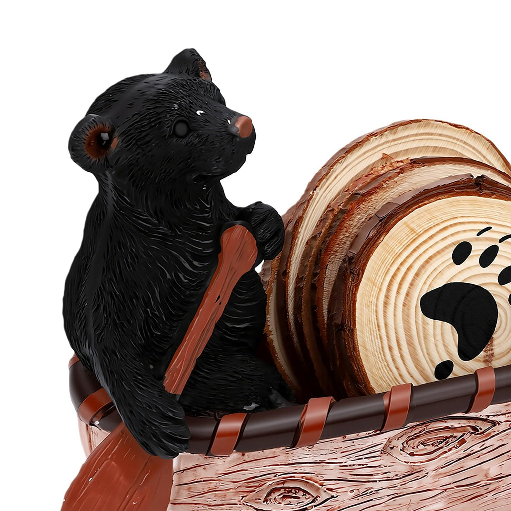 Set of 6 Black Bear Coaster Set with Canoe Holder F11059