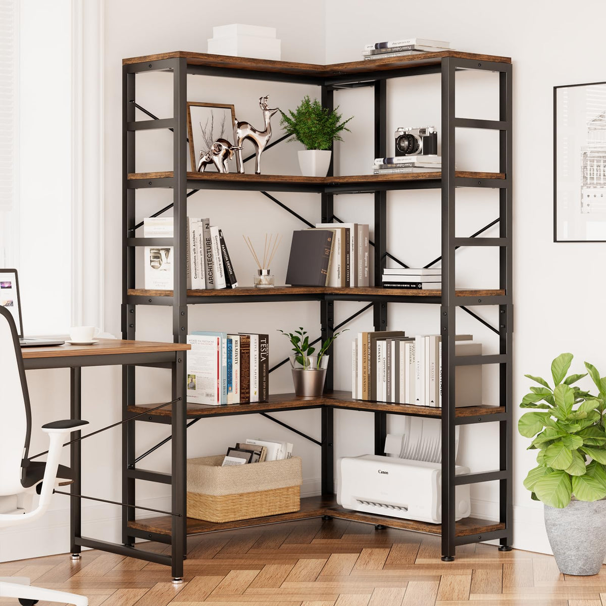 5-Tier L-Shaped Corner Bookshelf N8962