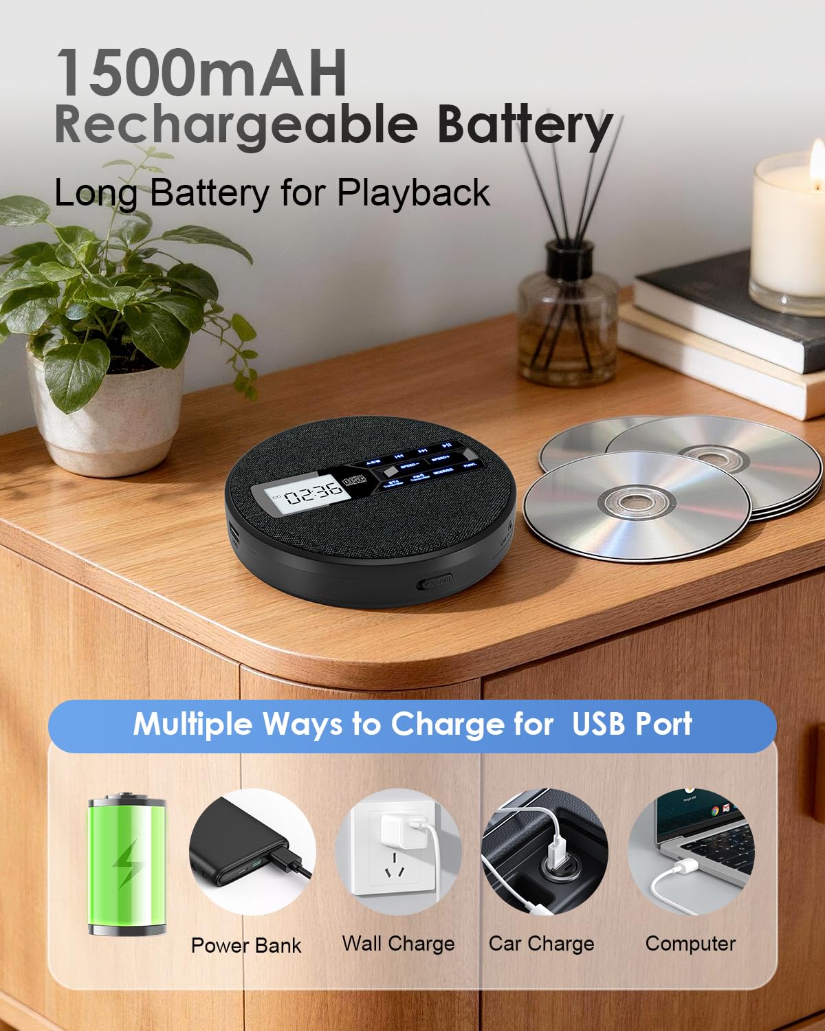 Portable CD Player with Bluetooth & FM Transmitter G38976