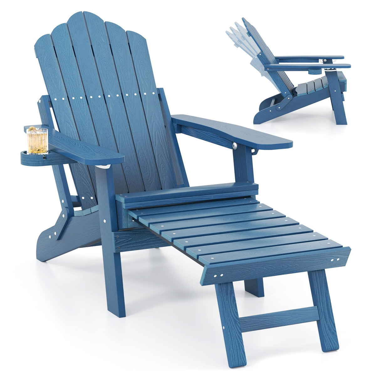 Folding Adirondack Chair with Adjustable Backrest and Ottoman X256