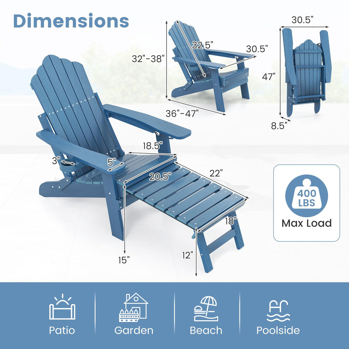 Folding Adirondack Chair with Adjustable Backrest and Ottoman X256