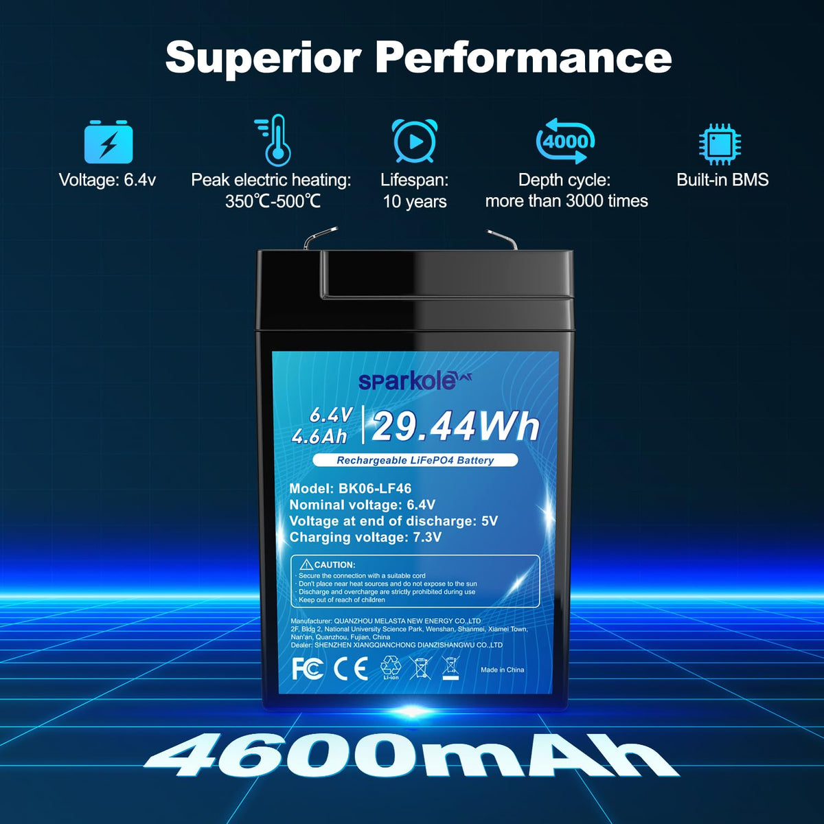 6.4V 4.6Ah LiFePO4 Battery T200