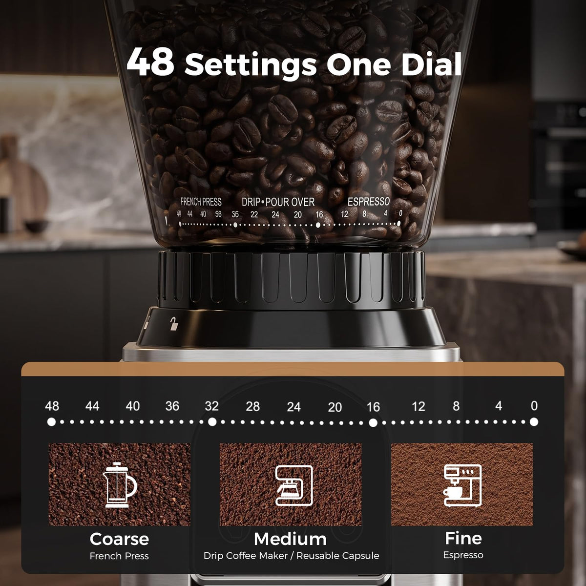 Conical Burr Coffee Grinder with 48 Settings D192