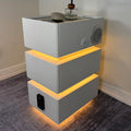 White 3 Drawer Faux Leather Nightstand with Charging Station I603