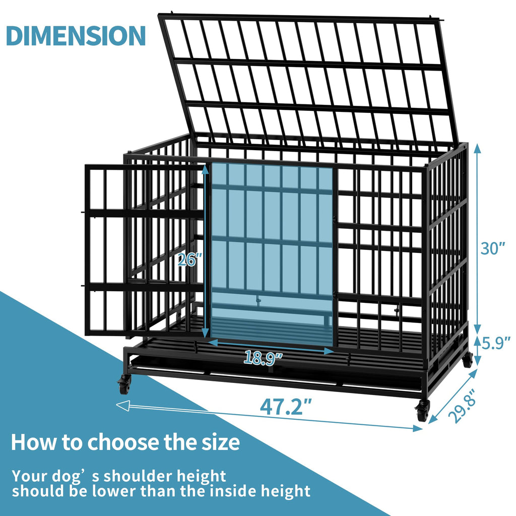 48" Metal Dog Crate with Tray & Wheels W219339