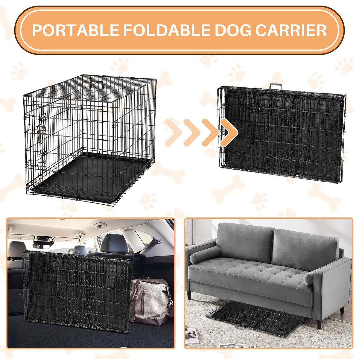 48 Inch Foldable Metal Dog Crate with Divider Panel Y358142