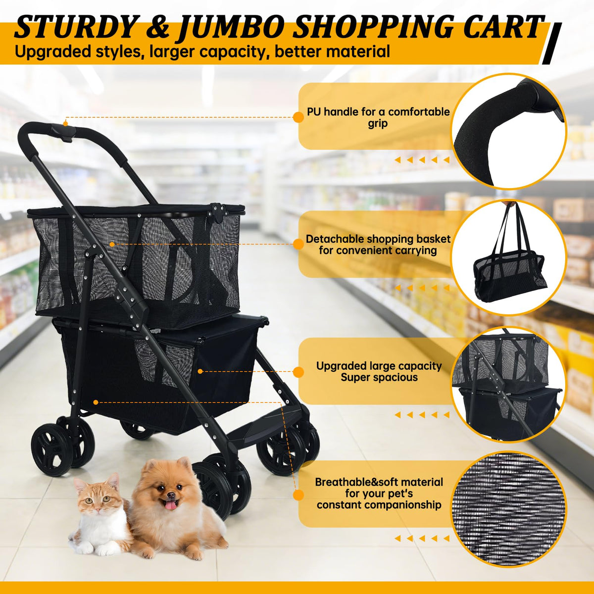 2-in-1 Folding Shopping Cart & Pet Stroller D976