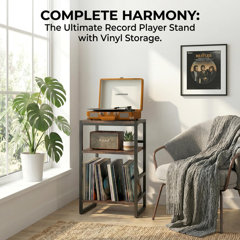 3-Tier Record Player Stand with Storage J203