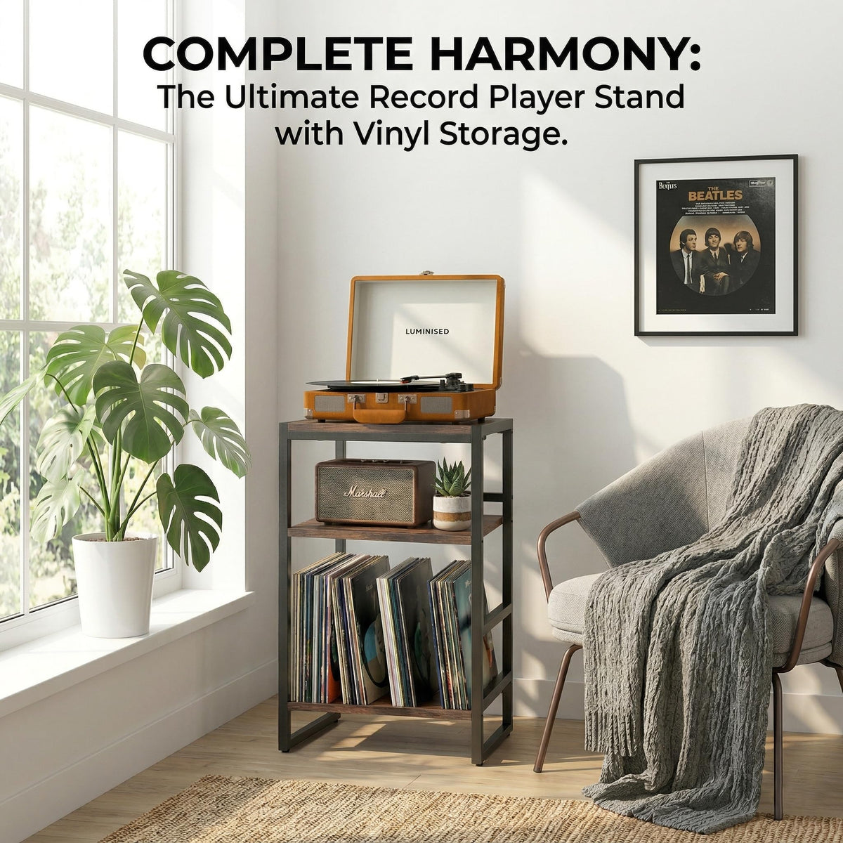 3-Tier Record Player Stand with Storage J203