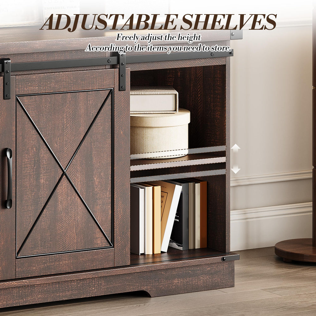 Farmhouse TV Stand with Sliding Barn Doors A602059