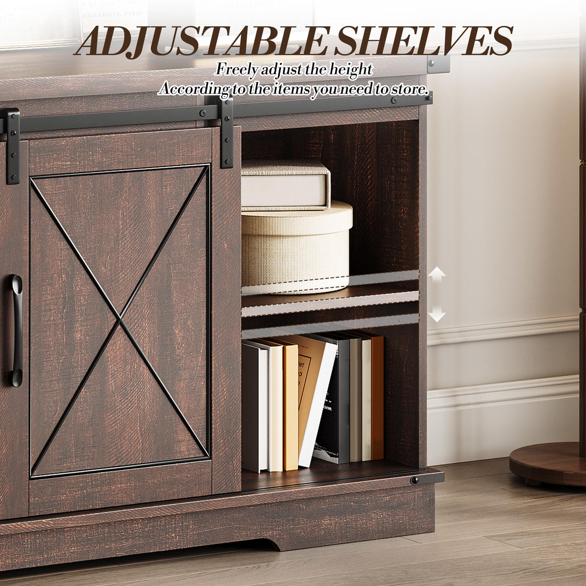 Farmhouse TV Stand with Sliding Barn Doors A602059