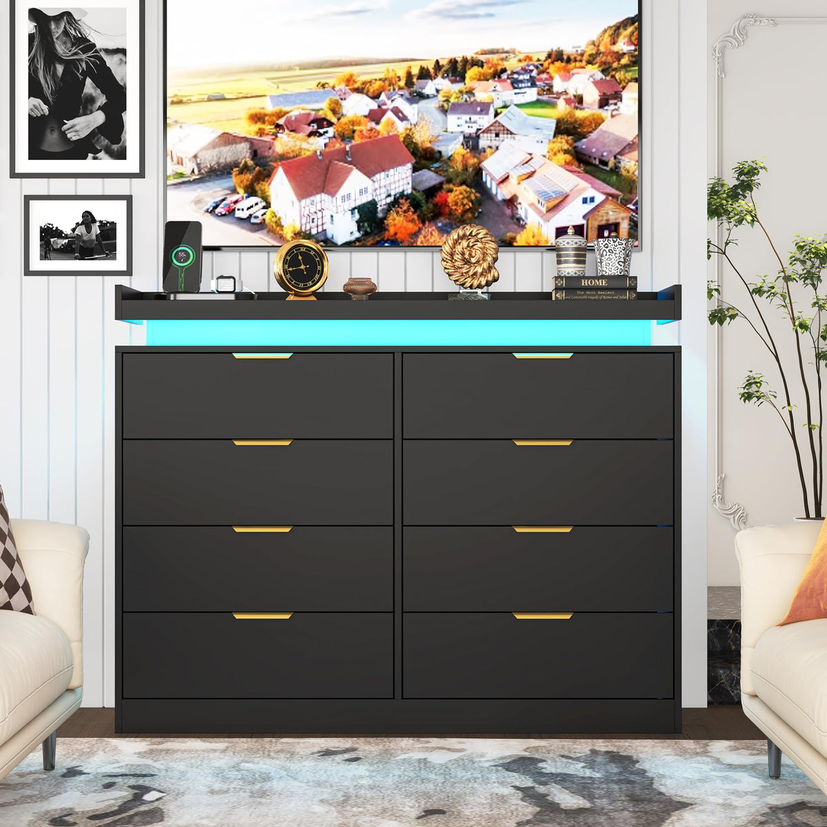 Black 8 Drawer Wood Dresser P237