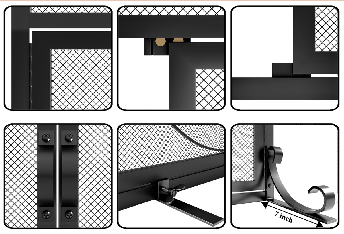 Wrought Iron Fireplace Screen with Magnetic Double Doors Black G1919