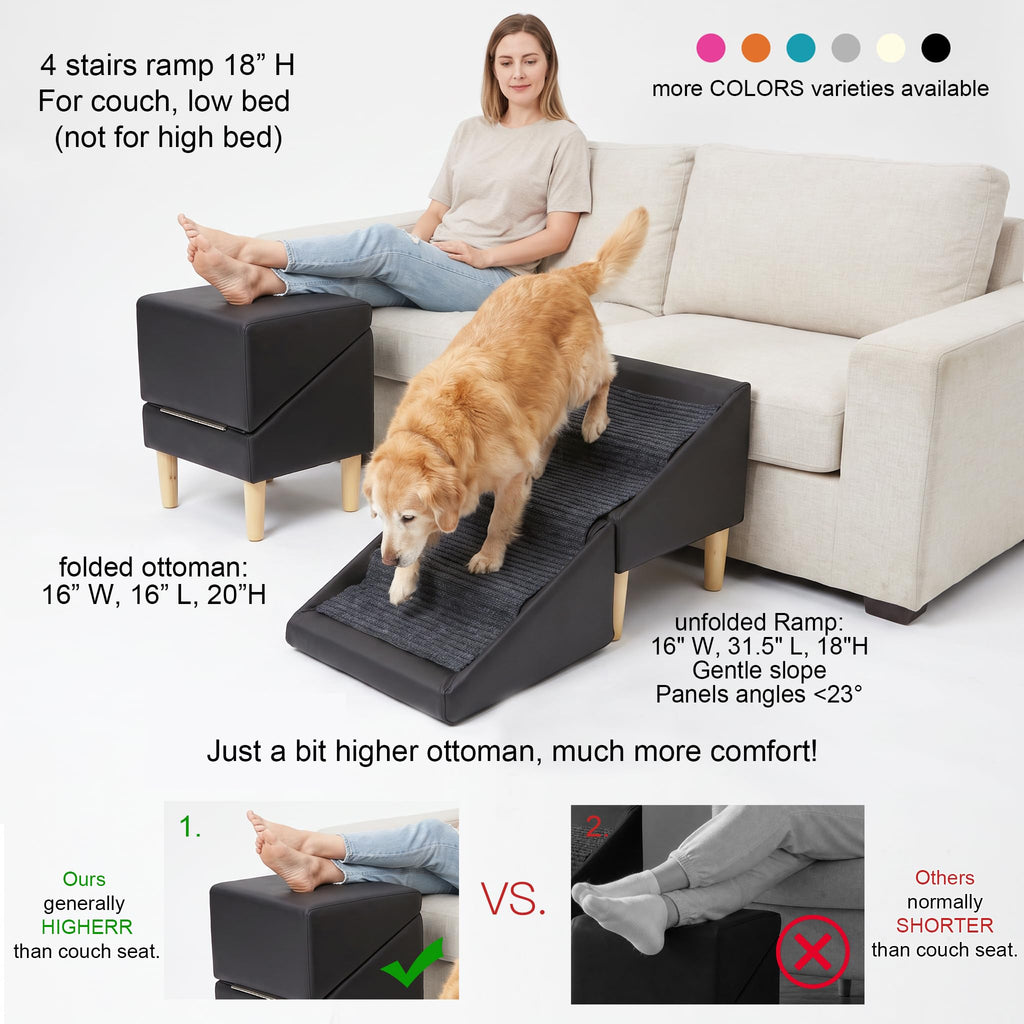 Foldable Dog Cat Stair Ramp Solid Wood Ottoman 18in H K406108