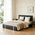 Black Faux Leather Upholstered Full Size Bed Frame with LED Headboard and USB Ports O900884