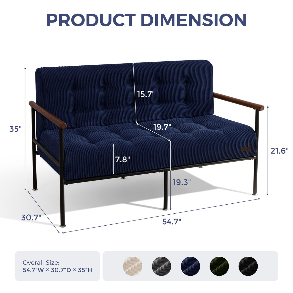 Loveseat Sofa Chair with Metal Frame and Wood Armrests S5869