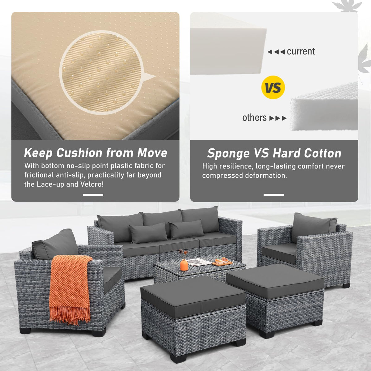 6 Pieces Wicker Patio Furniture Set Light Grey R3450