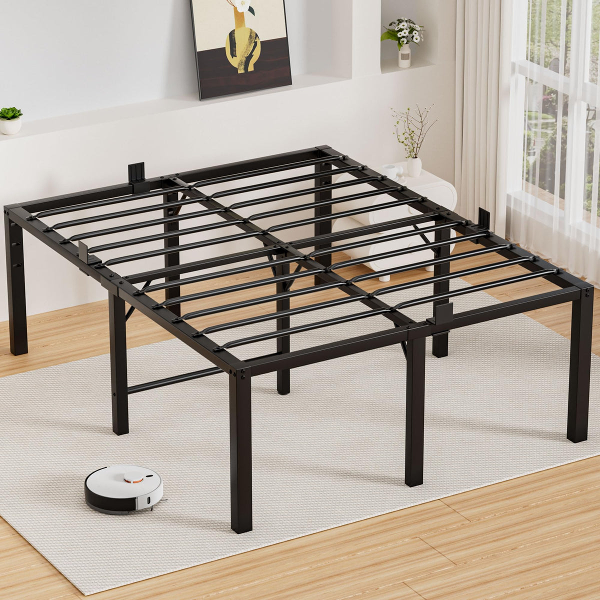 18 Inch High Metal Queen Size Platform Bed Frame with Under-Bed Storage O2179