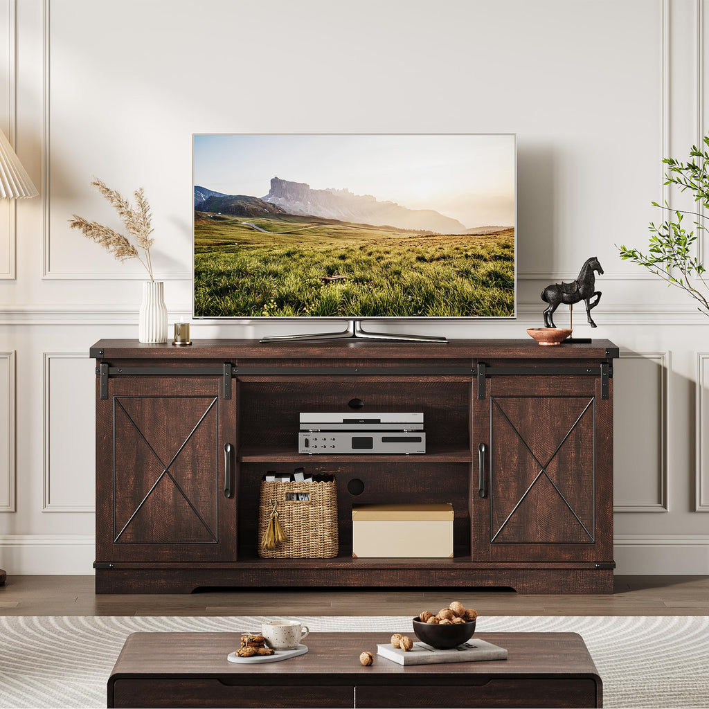 Farmhouse TV Stand with Sliding Barn Doors A602059