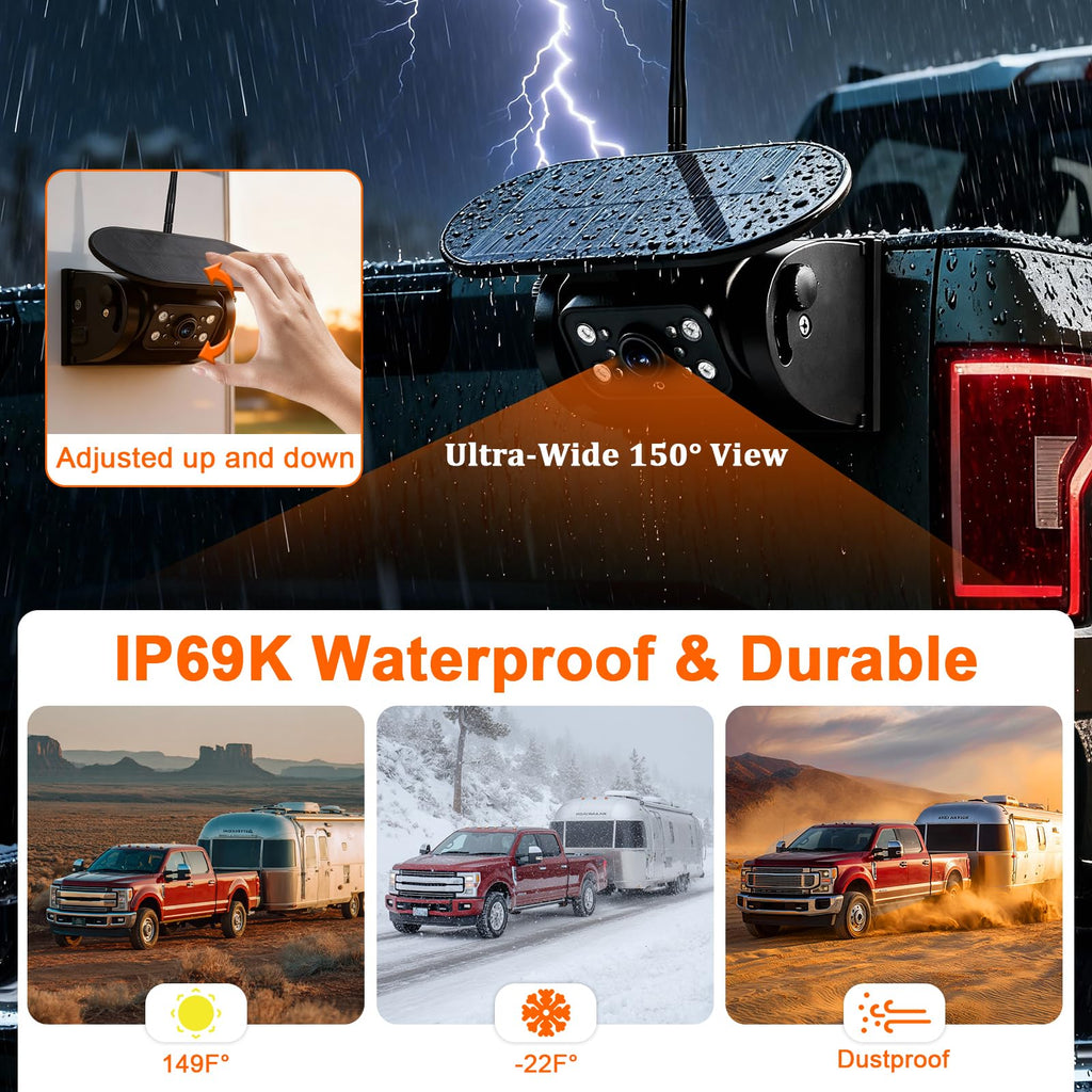 Magnetic Solar Wireless Backup Camera with 5" HD Monitor R1235