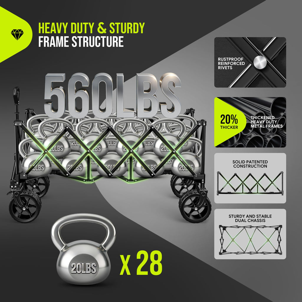 48'' Extra Large Collapsible Wagon with Big Wheels, 300L Black A753183